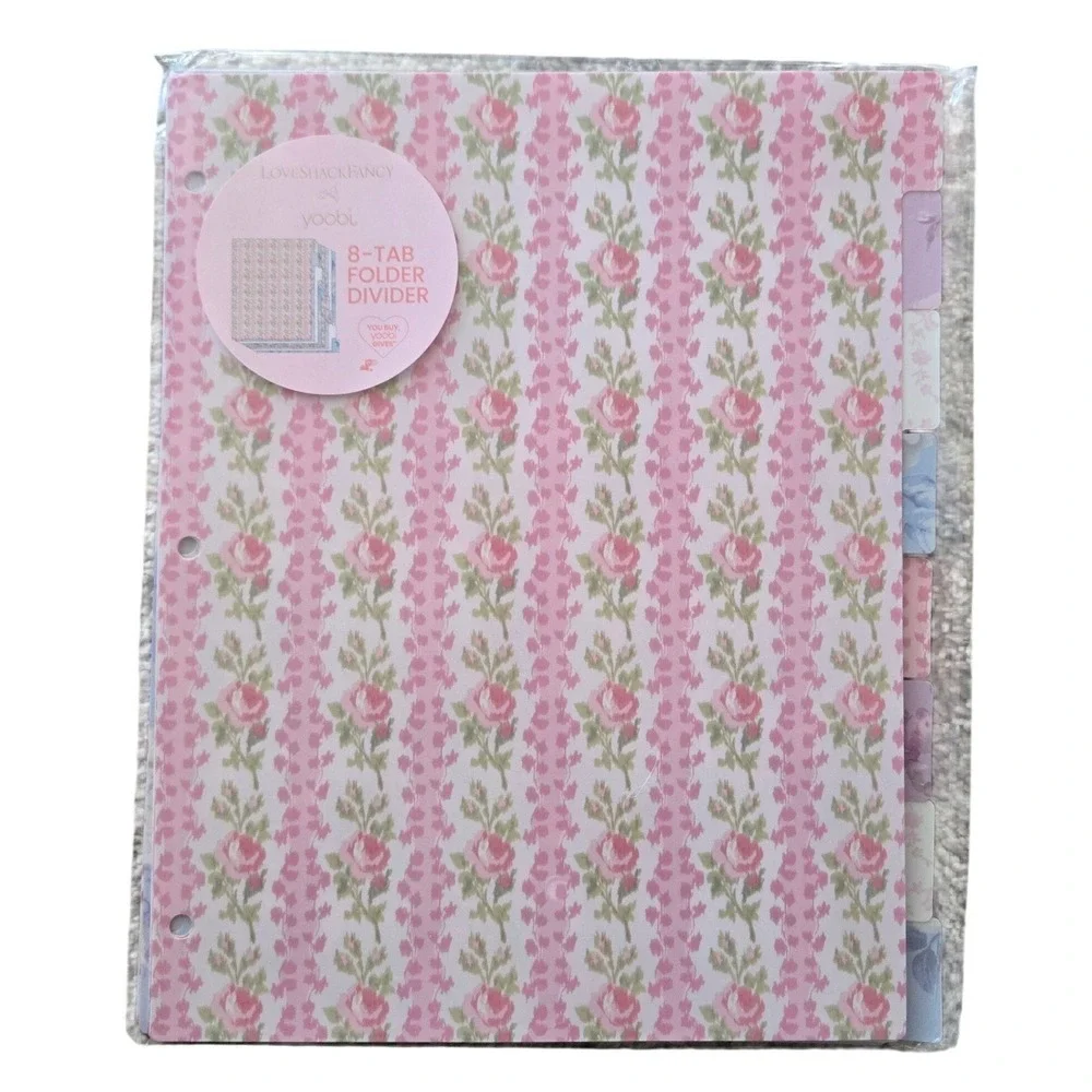 LoveShackFancy Yoobi Folder Dividers 8 Tab Pink Floral NIP Cottagecore Coquette